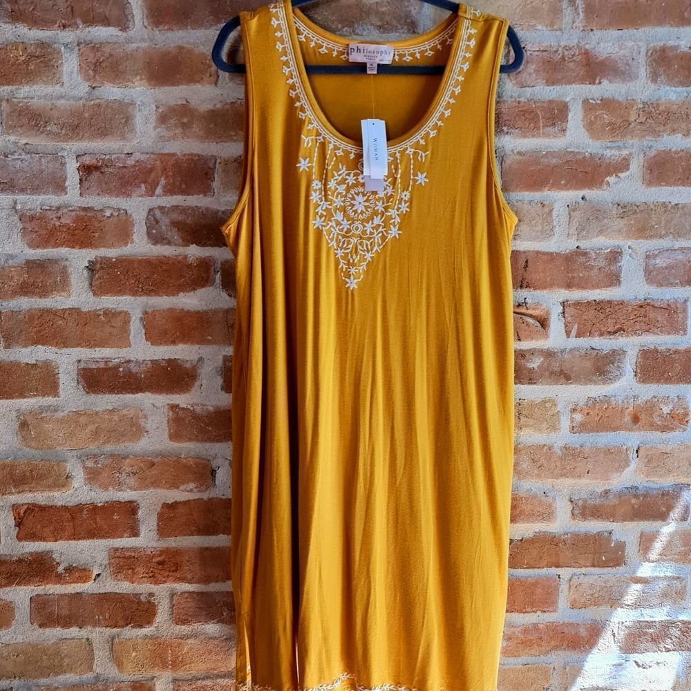 Anthropologie  Philosophy Sleeveless Day Dress Yellow w White Stitching NWT!